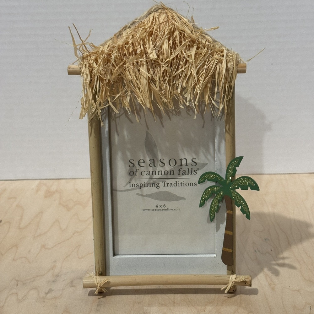 Seasons of Cannon Falls Tiki Hut Palm Tree Beach Photo Frame 4x6 Beige Hawaiian